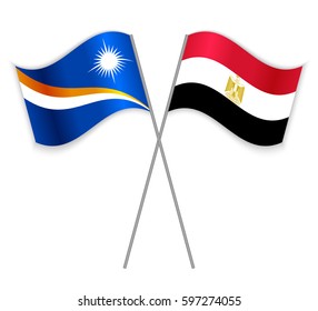 Marshallese and Egyptian crossed flags. Marshall Islands combined with Egypt isolated on white. Language learning, international business or travel concept.