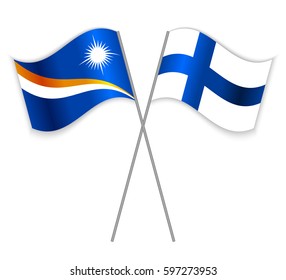 Marshallese and Finnish crossed flags. Marshall Islands combined with Finland isolated on white. Language learning, international business or travel concept.