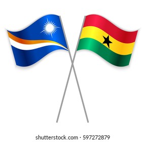 Marshallese and Ghanaian crossed flags. Marshall Islands combined with Ghana isolated on white. Language learning, international business or travel concept.