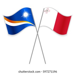 Marshallese and Maltese crossed flags. Marshall Islands combined with Malta isolated on white. Language learning, international business or travel concept.