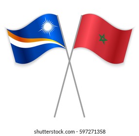 Marshallese and Moroccan crossed flags. Marshall Islands combined with Morocco isolated on white. Language learning, international business or travel concept.