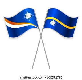 Marshallese and Nauruan crossed flags. Marshall Islands combined with Nauru isolated on white. Language learning, international business or travel concept.