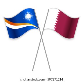 Marshallese and Qatari crossed flags. Marshall Islands combined with Qatar isolated on white. Language learning, international business or travel concept.