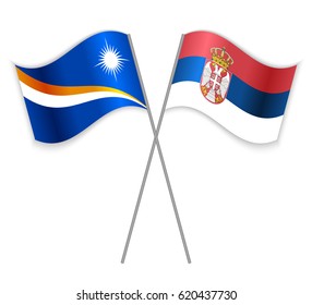 Marshallese and Serbian crossed flags. Marshall Islands combined with Serbia isolated on white. Language learning, international business or travel concept.