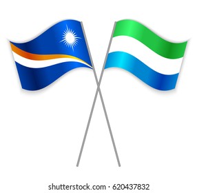 Marshallese and Sierra Leonean crossed flags. Marshall Islands combined with Sierra Leone isolated on white. Language learning, international business or travel concept.