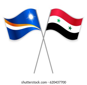 Marshallese and Syrian crossed flags. Marshall Islands combined with Syria isolated on white. Language learning, international business or travel concept.