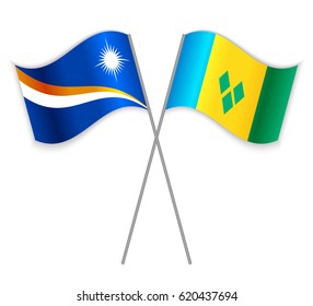 Marshallese and Vincentian crossed flags. Marshall Islands combined with Saint Vincent and the Grenadines isolated on white. Language learning, international business or travel concept.