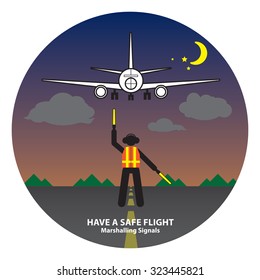 Marshalling Plane Signals, vector illustration