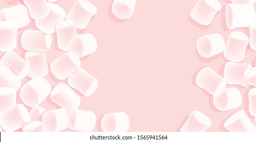Marshmallow background. Tasty marshmallows on pink background. Candy texture.
