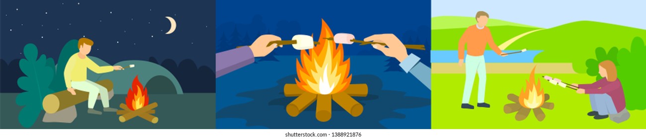 Marshmallow banner set. Flat illustration of marshmallow vector banner set for web design