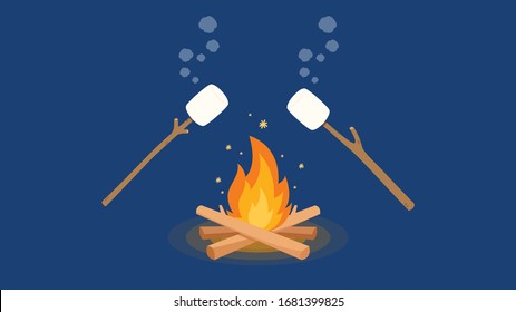 Vector de malvavisco y fuego crudo. espacio libre para texto. fondo de pantalla.