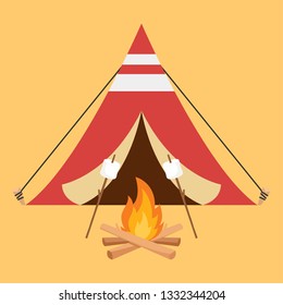 marshmallow and bonfire vector. symbol. tent cartoon vector. wallpaper.