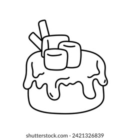 Marshmallow cake. Dessert, sweets. Coloring page, icon, black and white vector illustration.