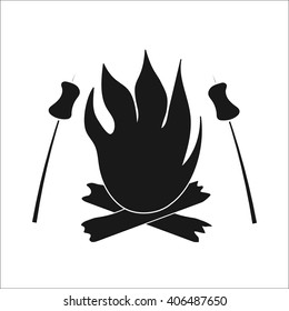 Marshmallow and camp fire  sign simple icon on background