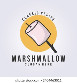 marshmallow para el diseño de ilustración vectorial de logotipo de camping, diseño de plantilla lineal de contorno simple