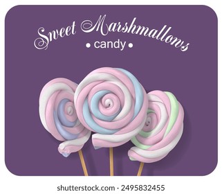 Marshmallow candies on a stick. Vector illustration