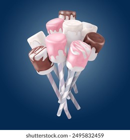 Marshmallow candies on sticks. Vector illustration