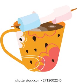 Marshmallow doce em xícara de café ícone vetor. Cappuccino, expresso ou bebida em café com leite na caneca e sobremesa doce ilustração isolada no fundo branco