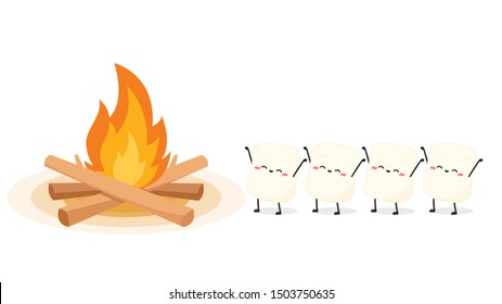 Marshmallow cartoon. marshmallow character design. bonfire vector.