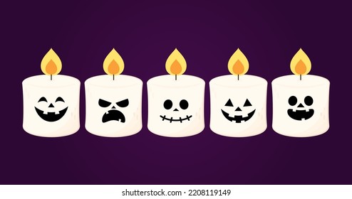Marshmallow cartoon. marshmallow character design. Marshmallow or candle in a with cute pumpkin face. Halloween dessert.