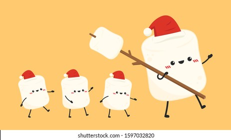 Marshmallow cartoon. marshmallow character design. Christmas day.