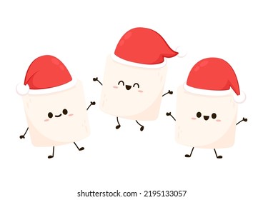 Marshmallow cartoon. marshmallow character design. Marshmallow with a Santa claus hat.
