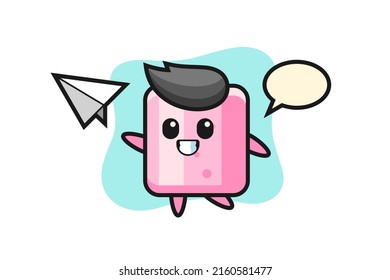 caricatura marshmallow personaje arrojar avión de papel , diseño de estilo lindo para camiseta, pegatina, elemento logo