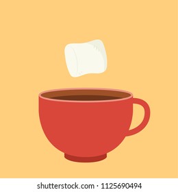 Marshmallow cartoon and coffee cup. free space for text. wallpaper. background.