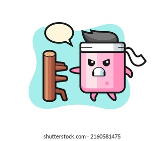 marshmallow cartoon illustration as a karate fighter , cute style design for t shirt, sticker, logo element