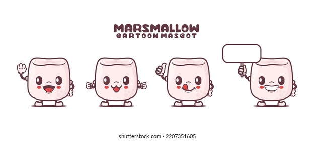 marshmallow cartoon mascot with different expressions. food vector illustration.