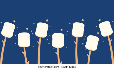 Marshmallow cartoon vector. free space for text. wallpaper. background. Marshmallow stick.