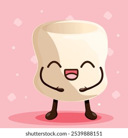 Marshmallow character closed his eyes and laughs.Cute vector illustration of the fruit in kawaii style