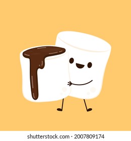 Marshmallow character design. Marshmallow and Chocolate vector. Chocolate on white Marshmallow.