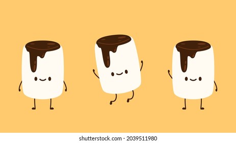 Marshmallow character design. Marshmallow and Chocolate vector. Chocolate on white Marshmallow.