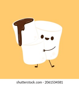 Marshmallow character design. Marshmallow and Chocolate vector. Chocolate on white Marshmallow.