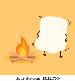 Marshmallow character. wallpaper. free space for text. logo design. bonfire vector.