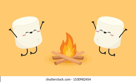 Marshmallow character. wallpaper. free space for text. logo design. bonfire vector.