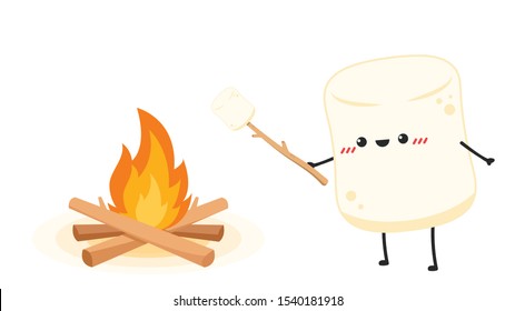 Marshmallow character. wallpaper. free space for text. logo design. bonfire vector.