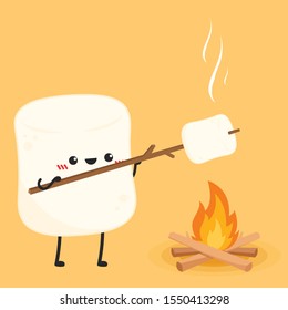 Marshmallow character. wallpaper. free space for text. logo design. bonfire vector.