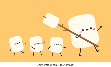 Marshmallow character. wallpaper. free space for text. logo design. bonfire vector.