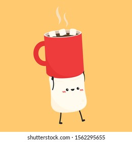 Marshmallow character. wallpaper. free space for text. Coffee cup vector. marshmallow in coffee cup.
