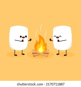 Marshmallow character. wallpaper. free space for text. logo design. bonfire vector.