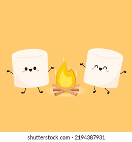 Marshmallow character. wallpaper. free space for text. logo design. bonfire vector.