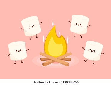 Marshmallow character. wallpaper. free space for text. logo design. bonfire vector.