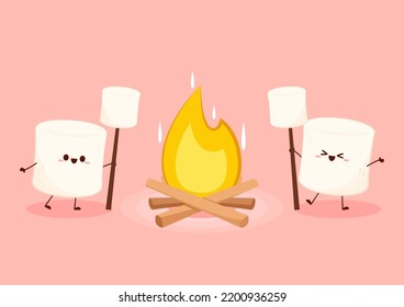 Marshmallow character. wallpaper. free space for text. logo design. bonfire vector.