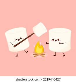 Marshmallow character. wallpaper. free space for text. logo design. bonfire vector.