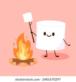 Marshmallow character. wallpaper. free space for text. logo design. bonfire vector.