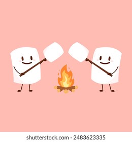 Marshmallow character. wallpaper. free space for text. logo design. bonfire vector.