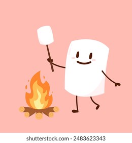 Marshmallow character. wallpaper. free space for text. logo design. bonfire vector.