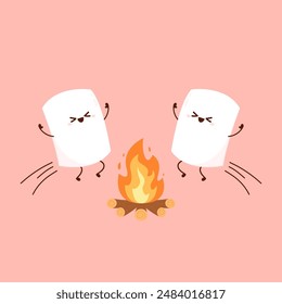 Marshmallow character. wallpaper. free space for text. logo design. bonfire vector.